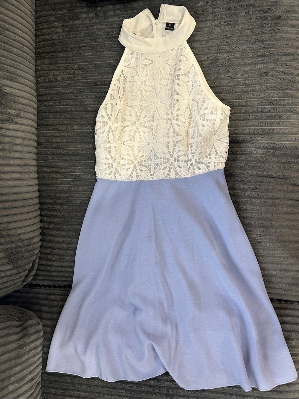 SHEIN White Lace Top Lavender One-Shoulder Skater Dress